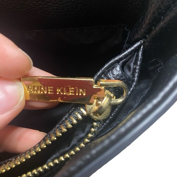 Anne Klein Black Chain Strap Pebble Faux Leather Part Quilted Shoulder Tote Bag - Picture 10 of 15